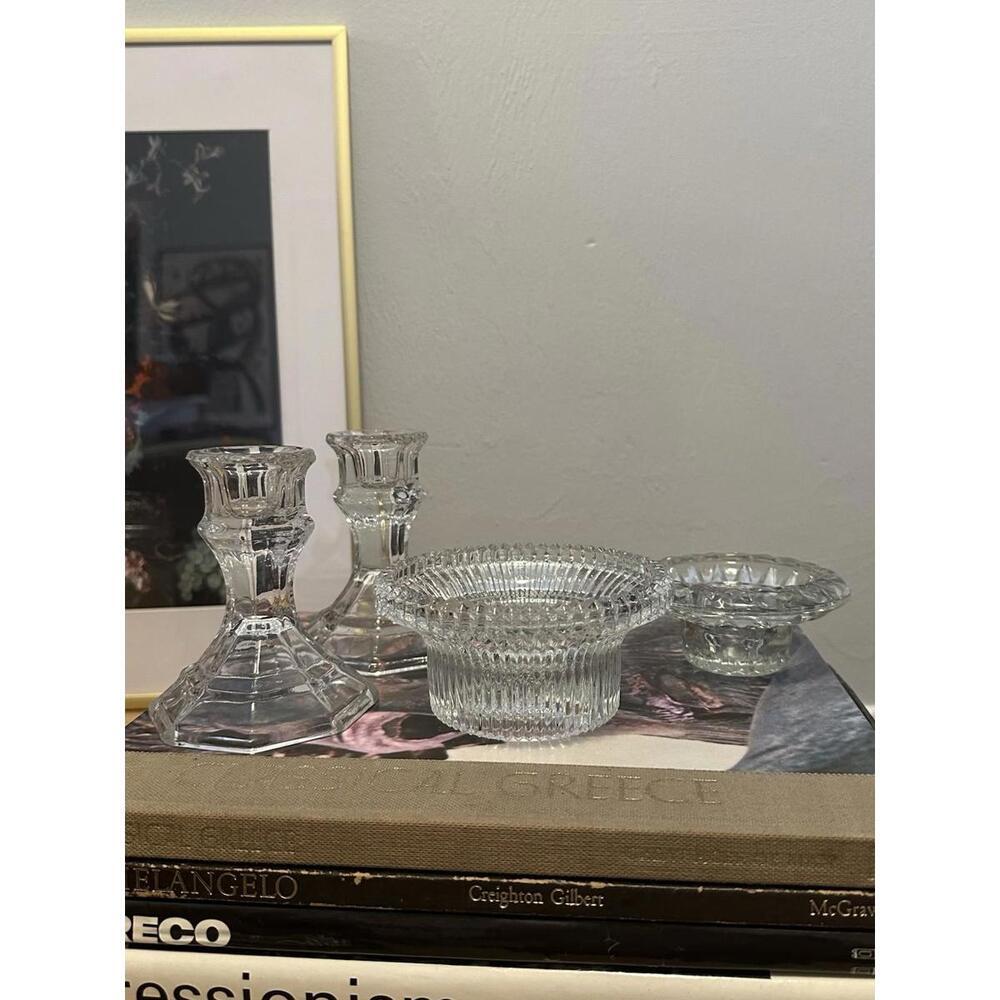 4 Vintage Clear Glass Candleholders Indiana Glass Kig Malaysia Luminessence
